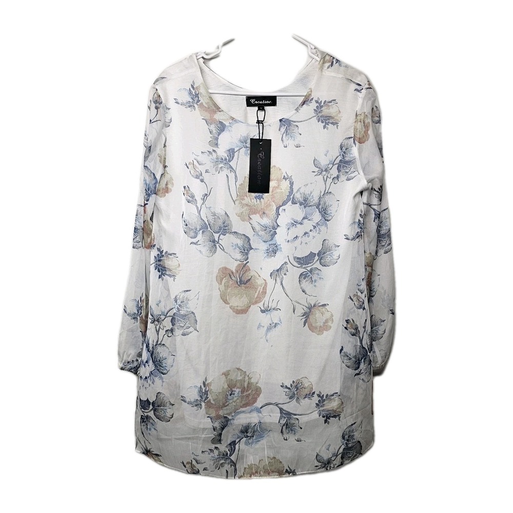 NWT Creation Womens Medium Long Sleeve Flowy Tunic Blouse Whimsical Romantic